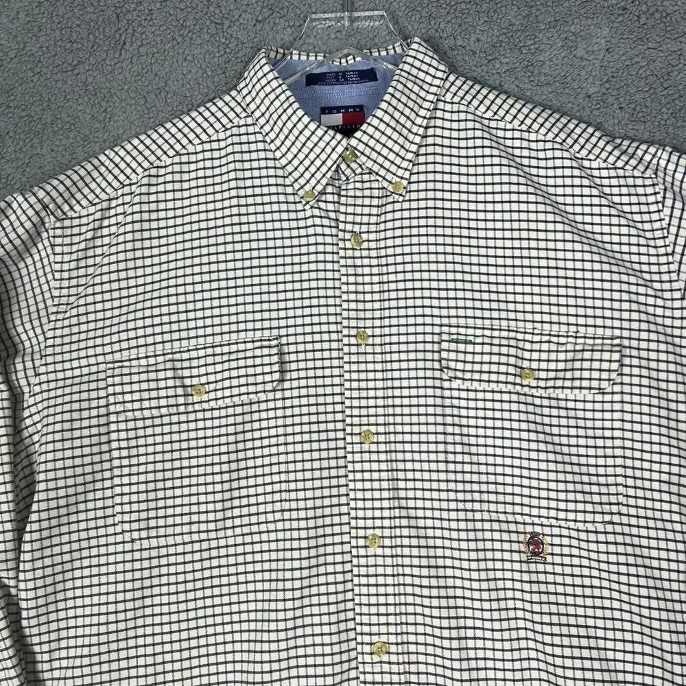 Tommy Hilfiger Mens X-Large Long Sleeve Shirt Blue Plaid Gingham Button Down XL - Picture 8 of 8